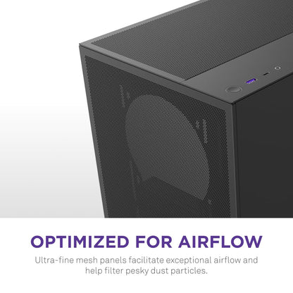 NZXT H5 Flow - Compact ATX Mid-Tower PC Gaming Case - High Airflow - 2 x 120mm Fans Included - 360mm Front & 240mm Top Radiator Support - Cable Management System - Tempered Glass - Black