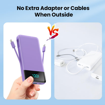 Wireless Portable Charger 40800mAh with 3 Built-in Cables,7-in-1 15W Wireless Charging Power Bank,25W PD QC 4.0 Fast Charging USB C LCD Display Battery Pack for iPhone 17/16/15/13,Samsung,Android etc