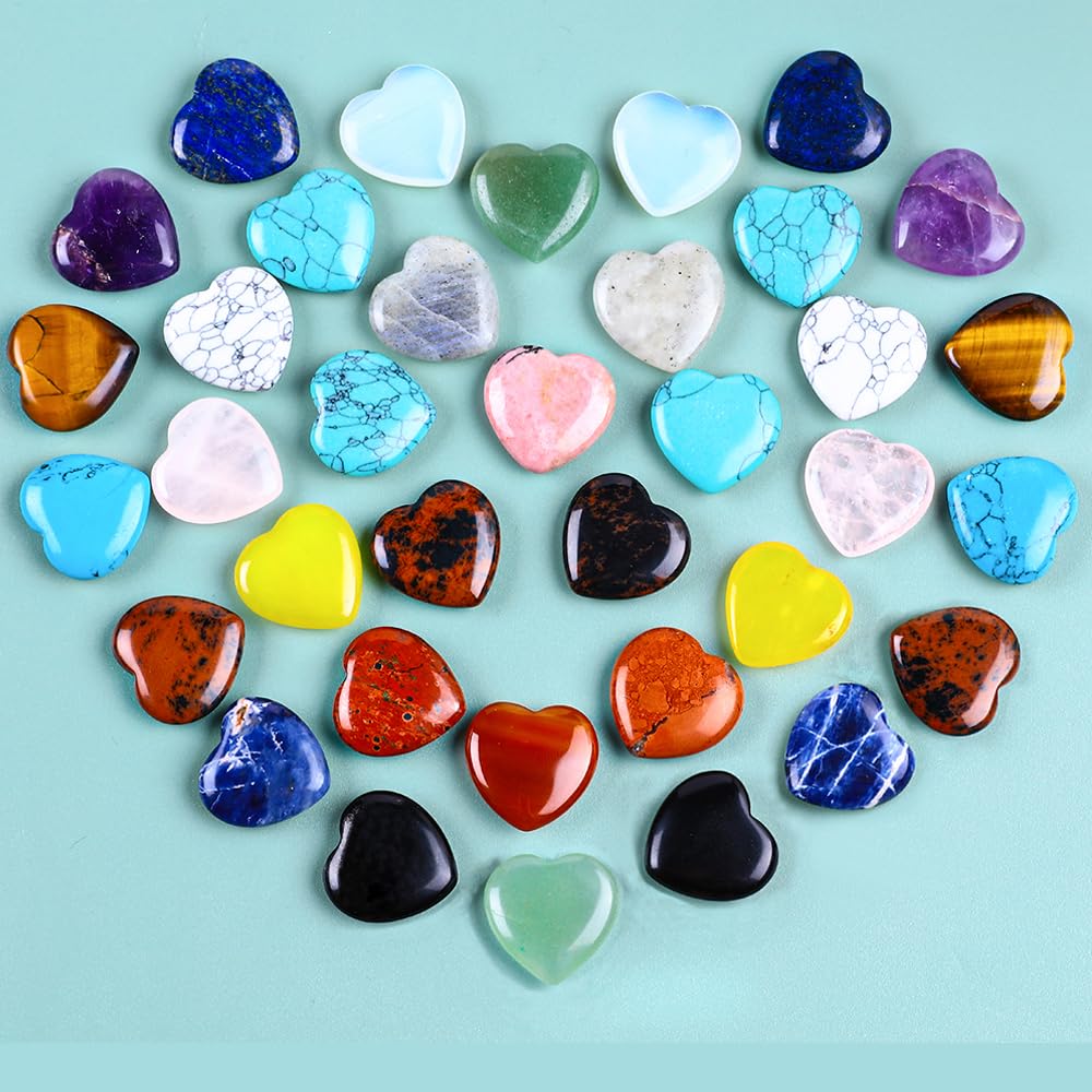 20pcs Natural Crystal Heart Love Shaped Healing Stones Polished Rocks Cute Mini Palm Chakra Gemstones Reiki Energy Balancing Stone for Meditation Birthday Gift 0.8 inch(20 mm)