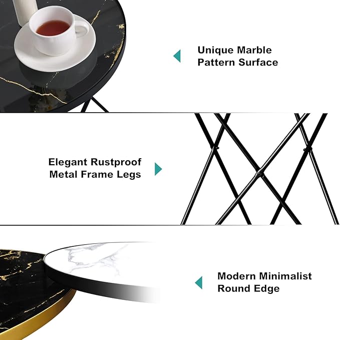 HLR Modern Round Side Table Set of 2, End Table