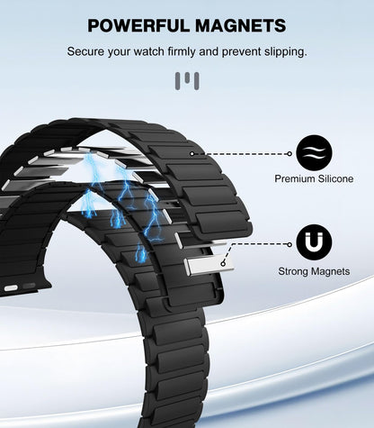 Magnetic Band Compatible with Apple Watch Ultra/Ultra2 49mm/Series SE/10/9/8/7/6/5/4/3/2/1 42/44/45/46mm,Silicone Watch Strap Strong Magnet Link Solo Loop Adjustable Wristband,Black