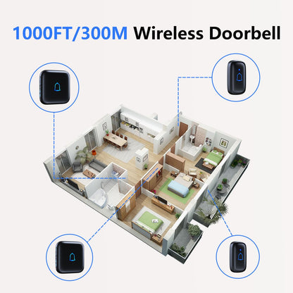 Classroom Doorbell Wireless Doorbell IP66 Waterproof 1000Ft 66 Chimes Mute Mode 115dB 7-Level Vol Loud Electric Door Bells for Home Office Classroom Kids Room Teachers & Hearing-Impaired