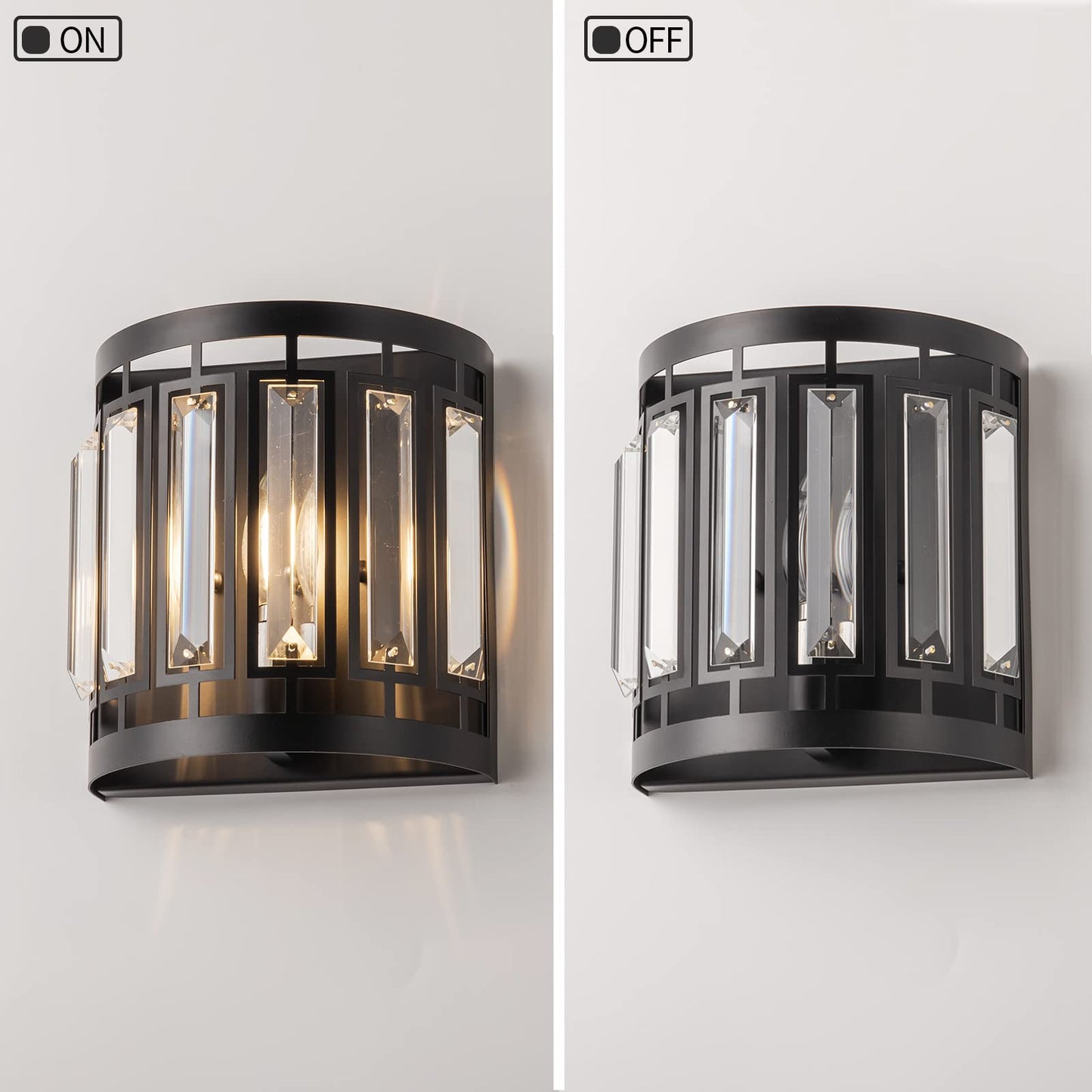 Larootsi Modern Crystal Wall Sconce 1xE26 Black Vanity Wall Lamp K9 Crystal Wall Light Fixture for Hallway Doorway Bedroom Living Room Lighting