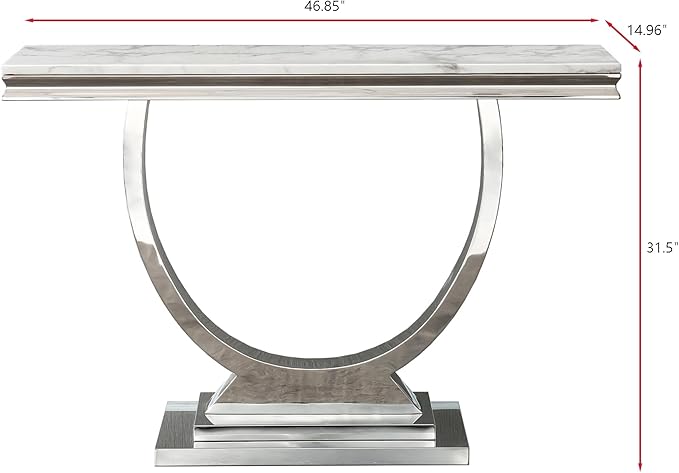 Henf 47" Marble Console Table Modern White Faux Marble Entryway Table