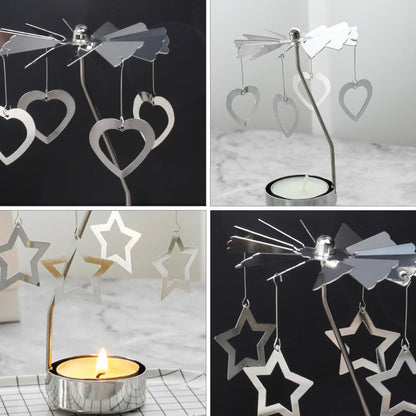 TOYANDONA Rotating Metal Candle Holders 2pcs Romantic Five-Point and Love-Shaped Designs, Desktop Candle Spinner Ornament for Home Decoration and Festival Table Display
