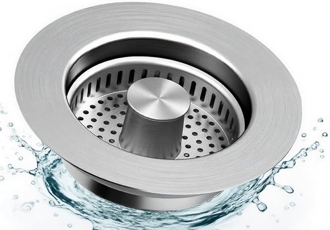 Upgraded 3 in 1 Kitchen Sink Drain Strainer & Sink Stopper, 304 Stainless Steel