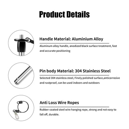 VXCICC 4 Pack 304 Stainless Steel Quick Release Pin 5/16 Inch Diameter Ball Locking Pin with Push Button Round Handle Lanyard Usable Length 2" (8mm x 51mm)