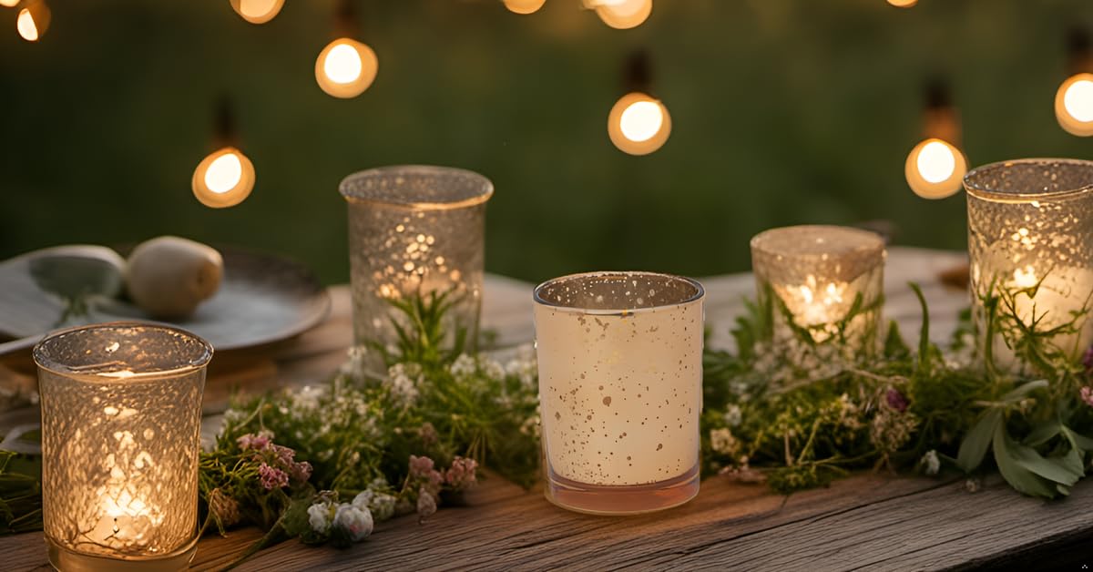 Biedermann & Sons Rustic Amber Glass Votive Holders (Set of 12), Speckled Tealight Cups, 2.125 Inch Diameter x 2.625 Inch Tall, for 15 Hour Votive Candles and Tea Lights