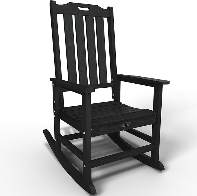 Oversized Rocking Chair, Outdoor Rocking Chair for Adults, All Weather Resistant Porch Rocker for Lawn Garden, Black