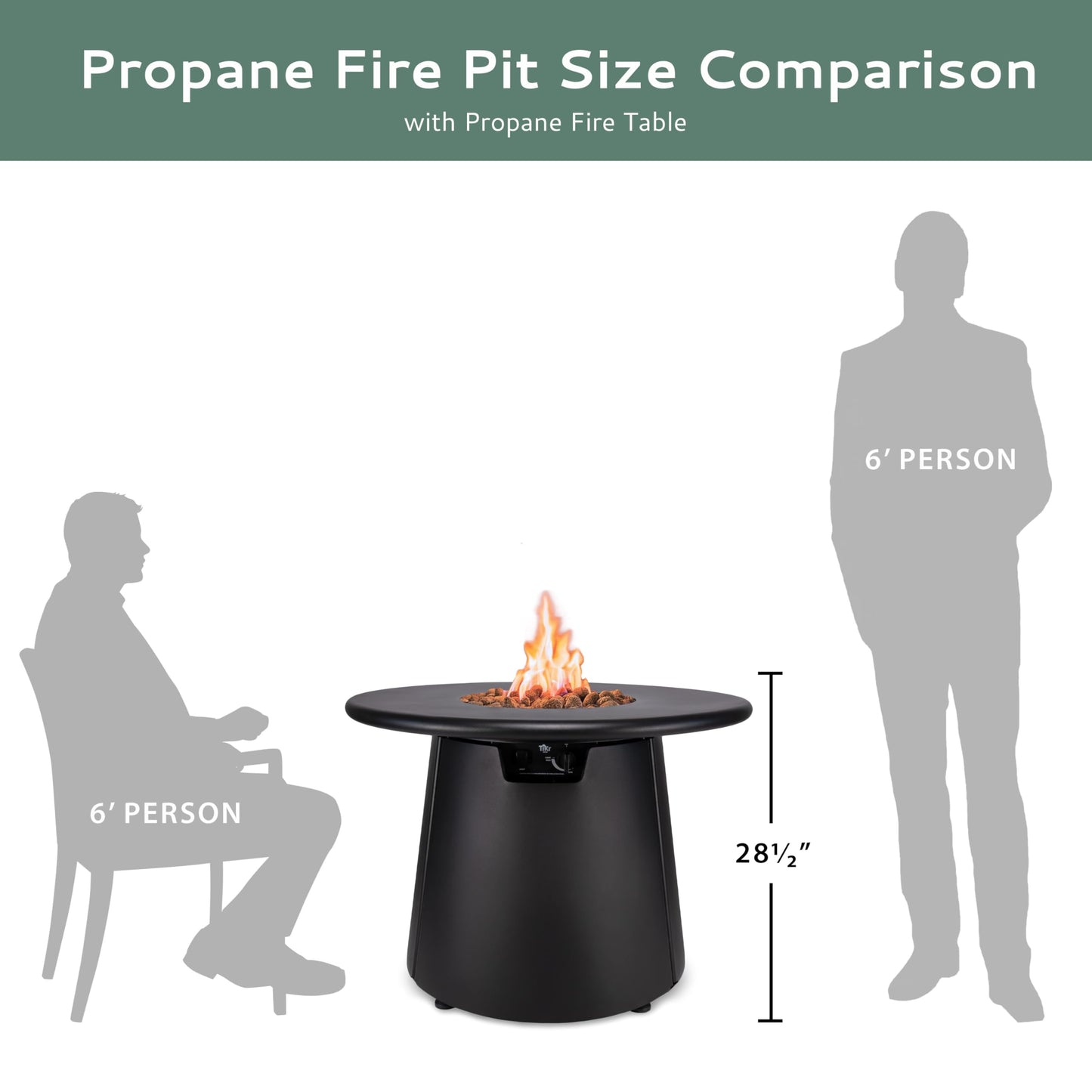 TIKI 28.5-Inch Customizable Propane Fire Pit, 40,000 BTU Outdoor Gas Fire Pit with Lava Rocks & Burner Cover – Modern Black Design for Patio, Backyard, and Outdoor Spaces