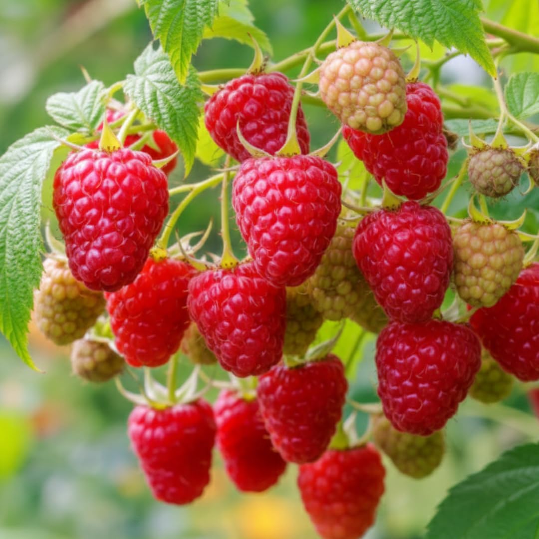 Set of 2 Raspberry Plants Live, Sweet Raspberry Bushes, 5-8 Inches Tall, Well-Rooted, Ready for Growing (Red Raspberry)
