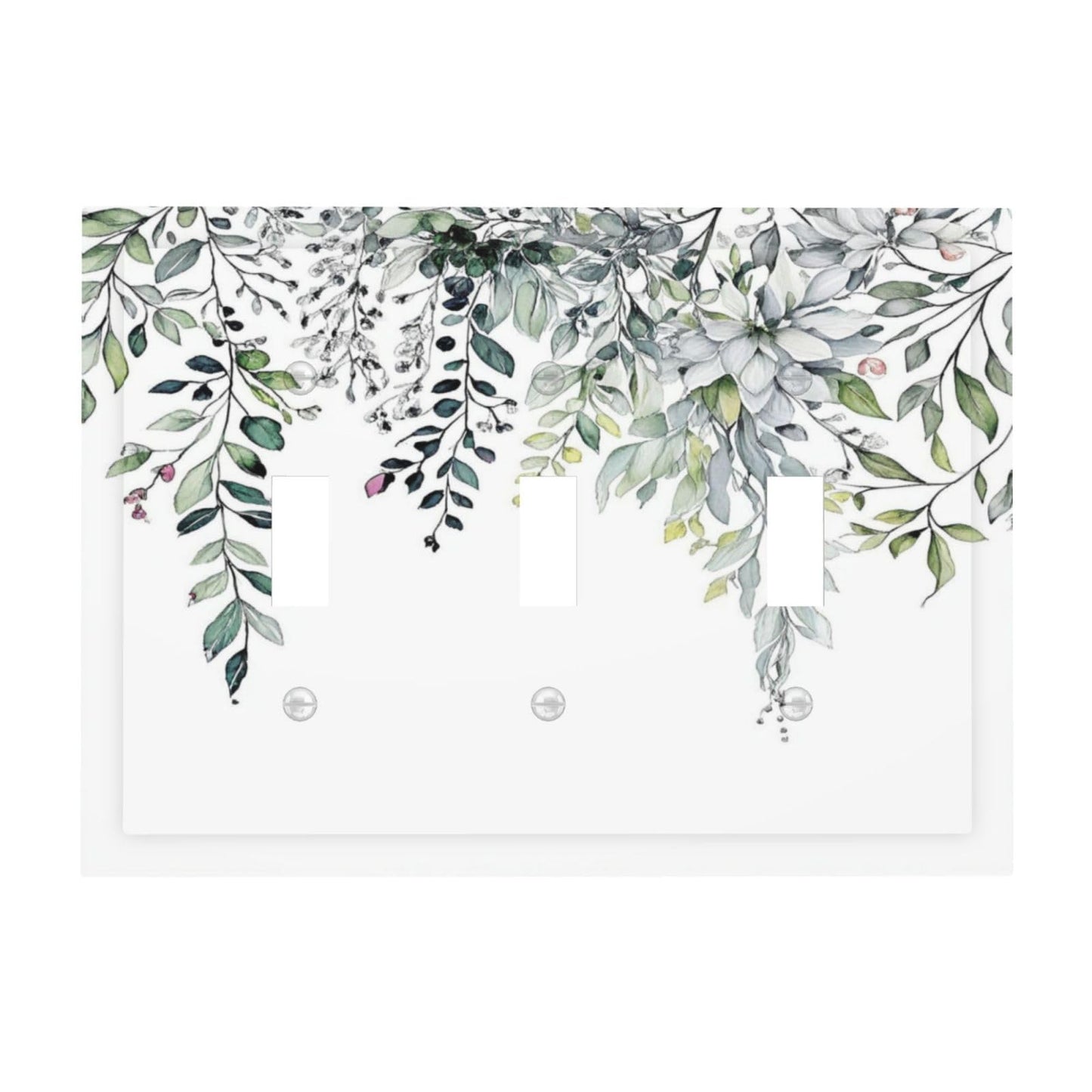 Spshian Decorative Light Switch Cover Plate Rustic Green Sage White Eucalyptus Leaf Leaves 3 Gang Wall Plate Oversized Triple Toggle Switch Cover Plate Jumbo Electrical Face Plate