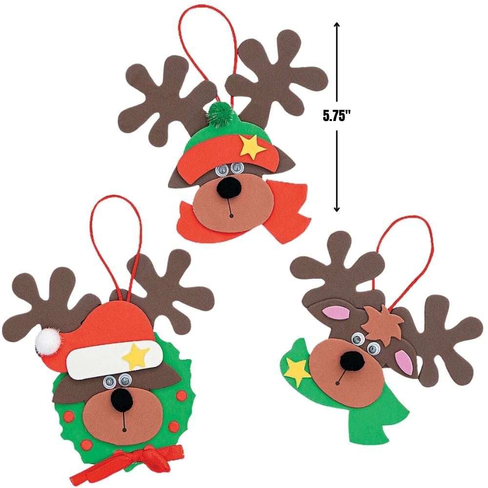 Foam Reindeer Holiday Ornament Craft Kit - Pack of 12 Kits