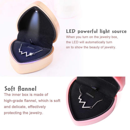 iSuperb Pendant Necklace Box Heart Shape Jewelry Gift Box Bracelet Case for Valentine's Day Anniversary Wedding Engagment Christmas (Golden)