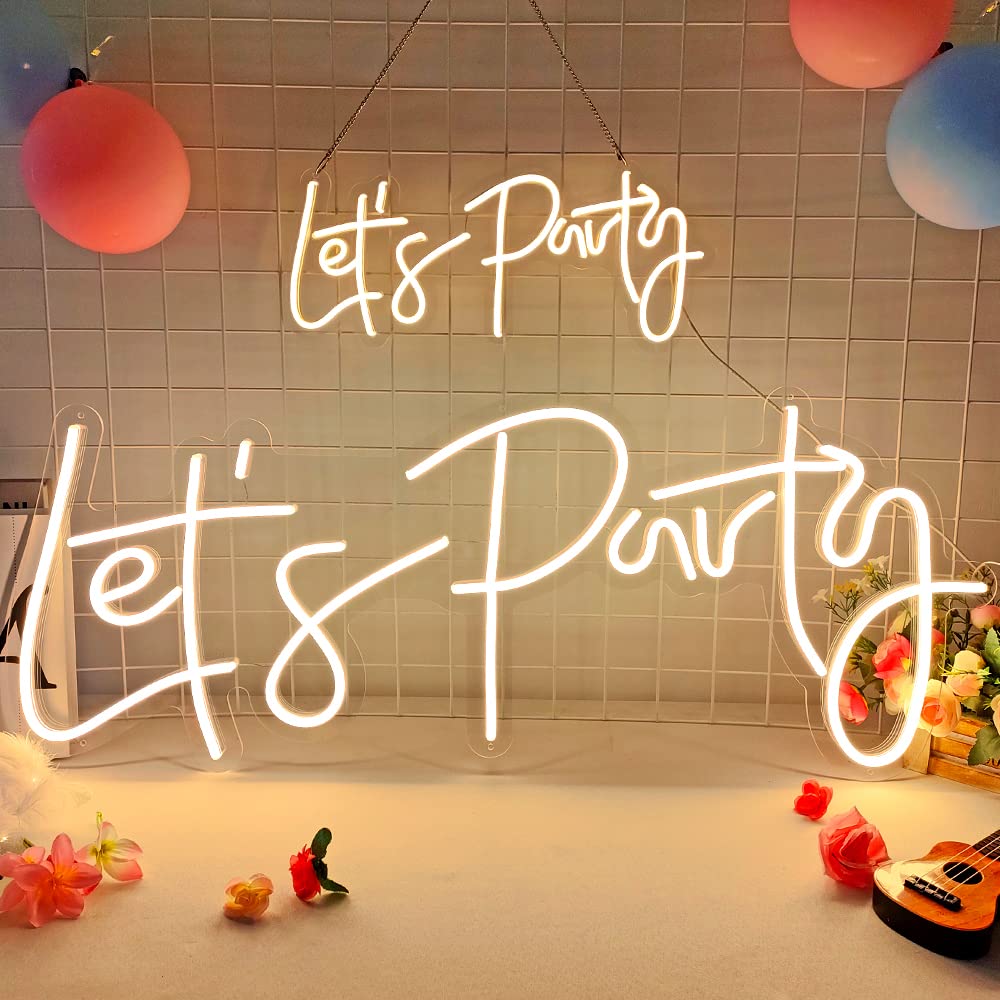 Divatla Super Large Neon Sign - 'Let's Party' for Engagement, Prom, Wedding & More - Dimmable, Warm White