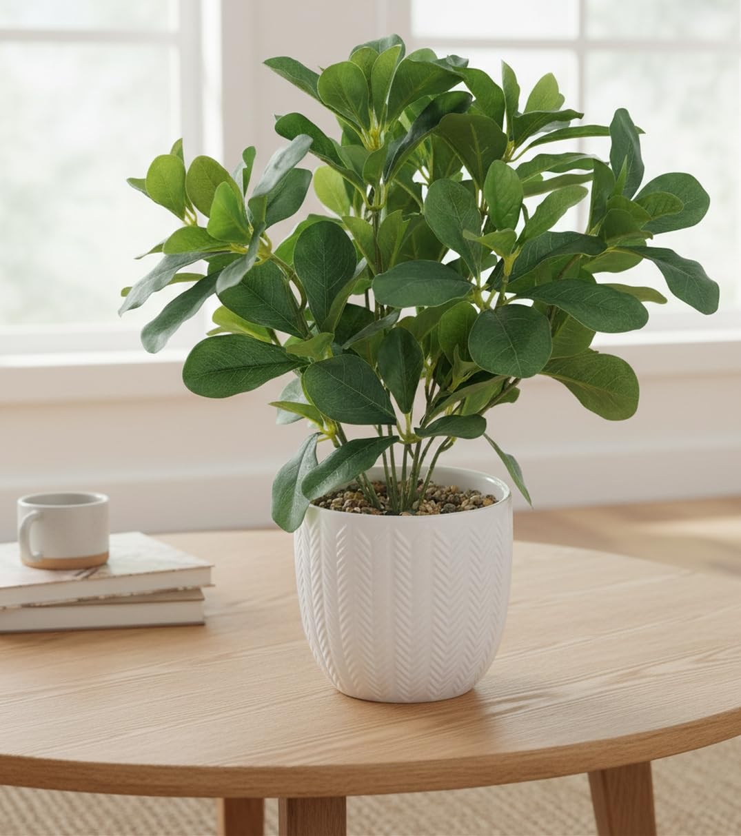 Hisow Artificial Potted Plant Leaves, 16.9" Artificial Shrubs Plants Arrangements Fake Eucalyptus Leaves with Vase Faux Greenery Leaf for Home Garden Table Centrepieces Indoor Décor
