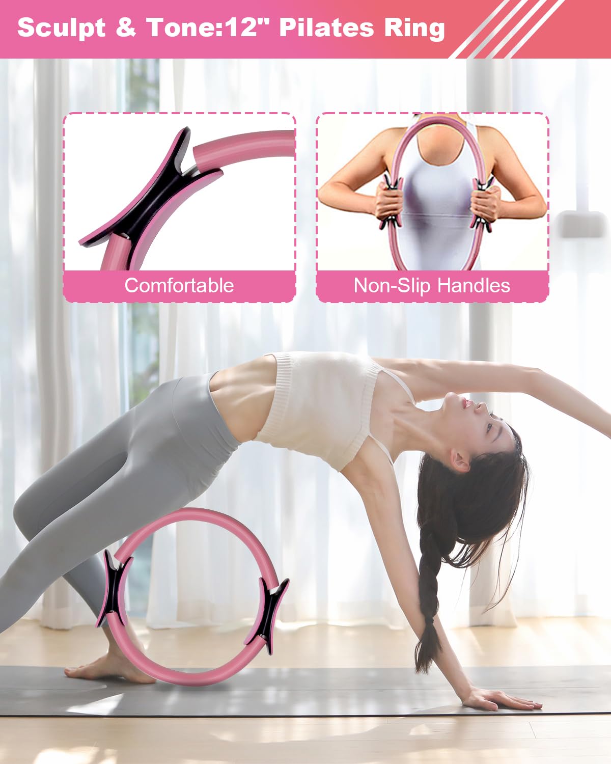 Pilates Ball and Ring Set for Women, At Home Pilates Kit with Thigh Master, 5 level Resistance Bands, Yoga Ball & Muscle Massage Ball, 18 Pcs Pilates Essential Kit for Toning Fitness Workout Equipment