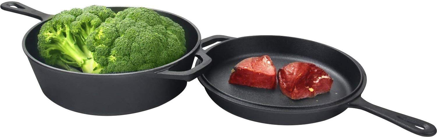KICHLY 3.0L,3.2 Quart Pre Seasoned Cast Iron Combo Cooker Dutch Oven with Lid, 10.25 Inch, 26 cm Dual Function Skillet Pot with lid, Cast Iron Casserole Dish with Lid