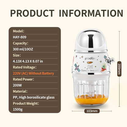 Baby Food Maker Mini Cute and Small Food Processor Puree Blender Grinder Chopper 1.2 Cup Glass Bowl with 6 Blade Electric (Spaceman-White(One Bowl))