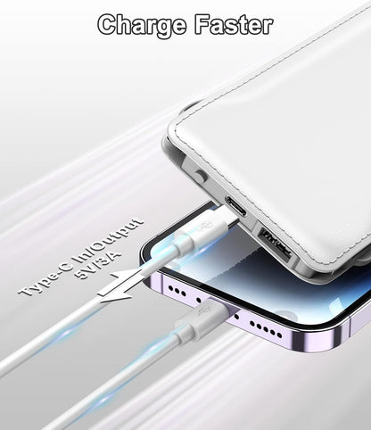 TG90° Portable Charger 10000mah Cell Phone Battery Backup, Ultra Slim Power Bank with Built in Lightning and USB-C Cable, Portable Phone Charger Battery Packs Compatible with iPhone Android Phones