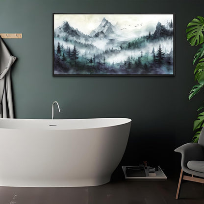 Wapluam Large Canvas Wall Art For Living Room Modern Wall Decor For Bedroom Trees Landscape Painting Foggy Forest Pictures Mountain Nature Art Canvas Prints Office Home Decor Black Framed 40x20