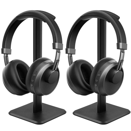 JIKIOU Headphone Stand Gaming Headset Holder Universal Aluminum Metal Headphones Holder Hanger with Aluminum Supporting Bar Flexible Headrest ABS Solid Base for All Headphone 2 Pack (Black)