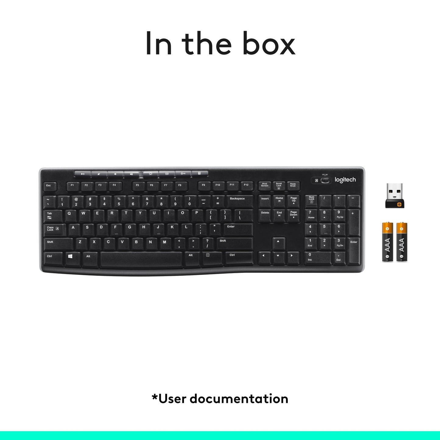 Logitech K270 Wireless Keyboard for Windows, 2.4 GHz Wireless, Full-Size, Number Pad, 8 Multimedia Keys, 2-Year Battery Life, Compatible with PC, Laptop, QWERTY UK English Layout - Black