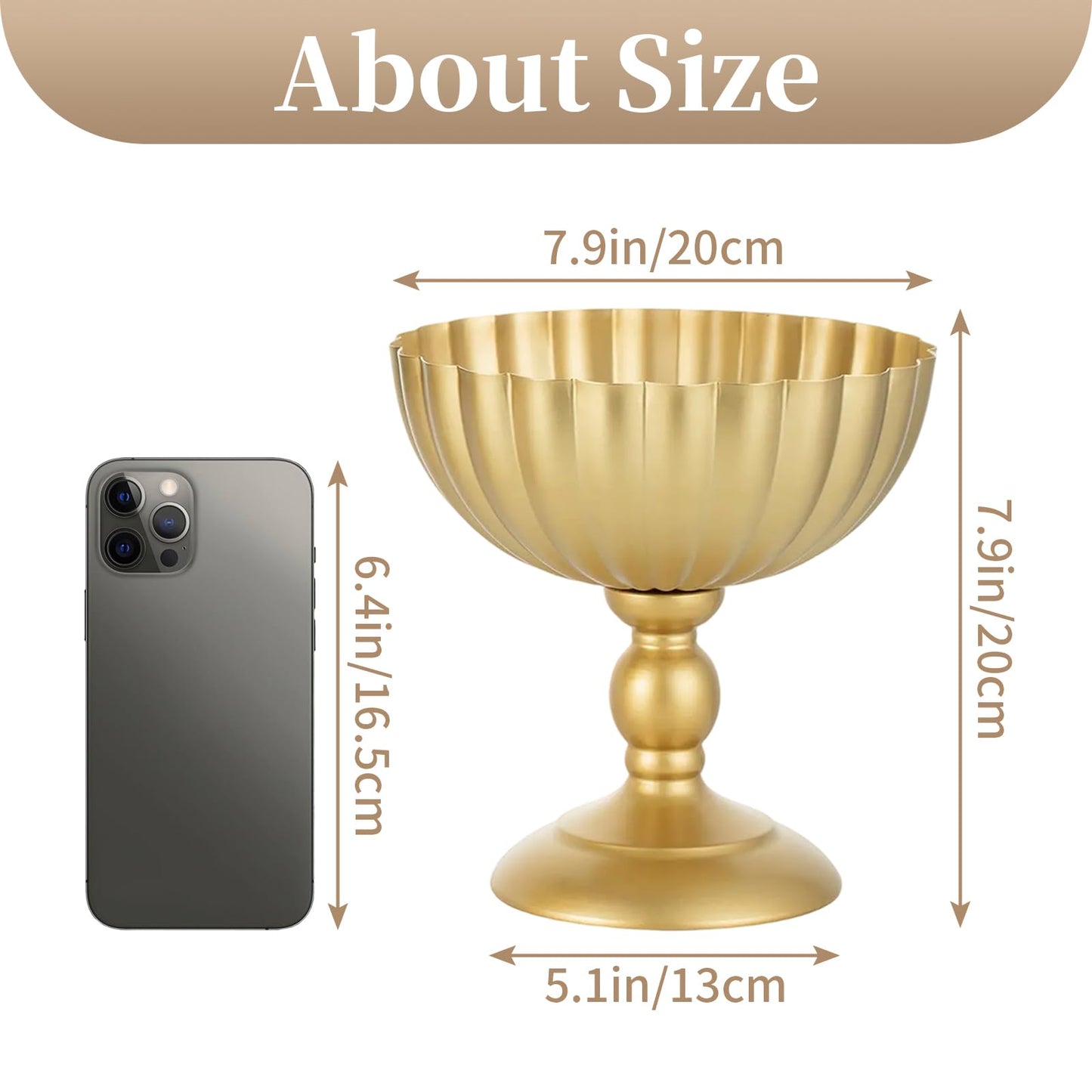 Sziqiqi Urn Vase for Wedding Centrepiece: 7.9in Gold Compote Bowl Vase Table Decorations - Floral Arrangement Pots Set of 10 - Metal Decorative Vases for Party Reception Dinner Table