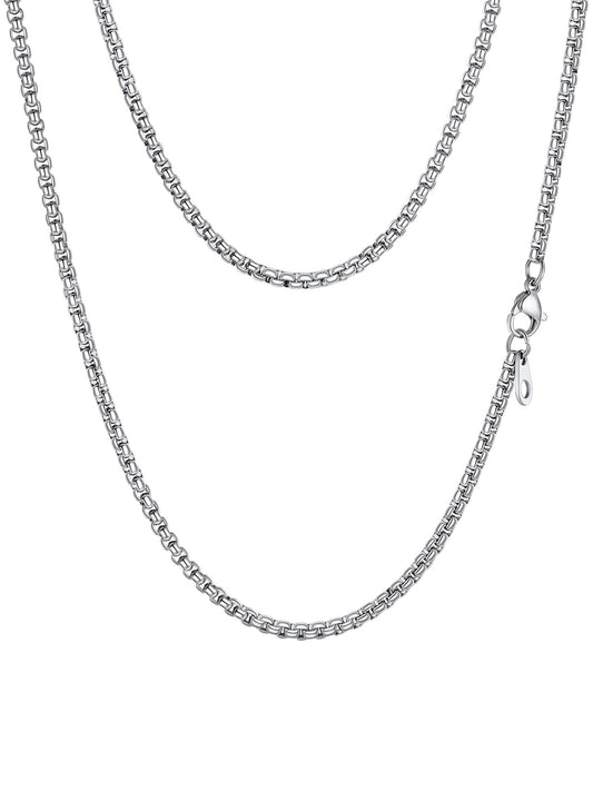 PROSTEEL Mens Chain Necklace, Squre Rolo Link Chains Stainless Steel Necklace 2mm Waterproof & Strong Lobster Clasp Men and Women Jewelry with Gift Box 18in