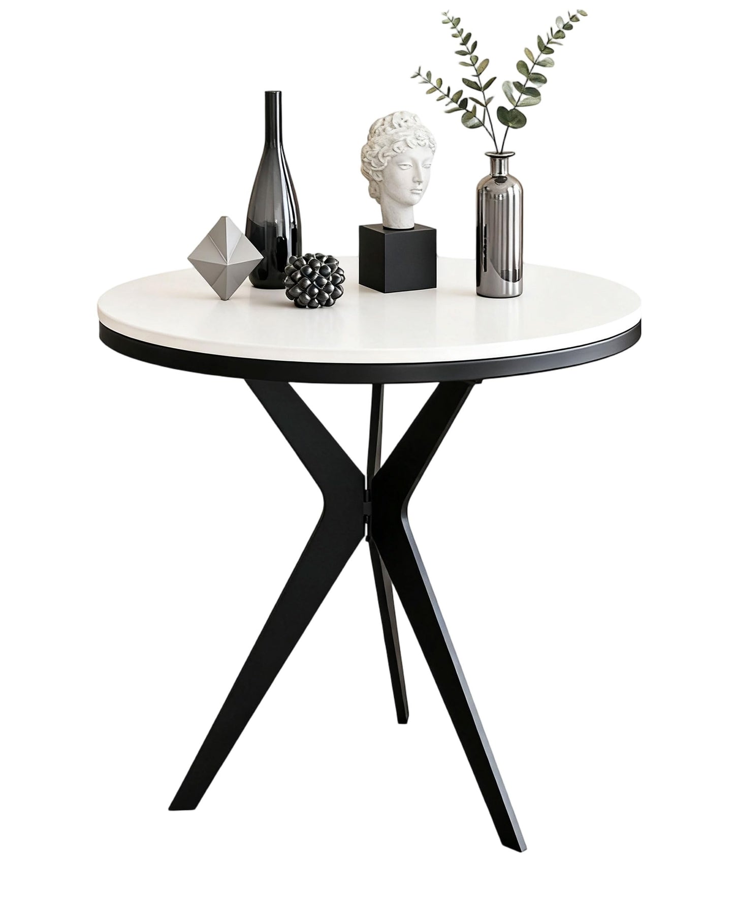 17.72" Side Table Round End Table with Marble Top and Iron Base - Modern Design for Living Room, Bedroom & Office