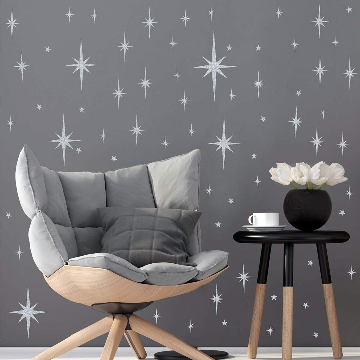 Retro Starburst Wall Decals Star Wall Stickers Atomic Star Walls Decals Geometric Walls Decor Modern Nursery Decor Peel and Stick Stars(116pcs)
