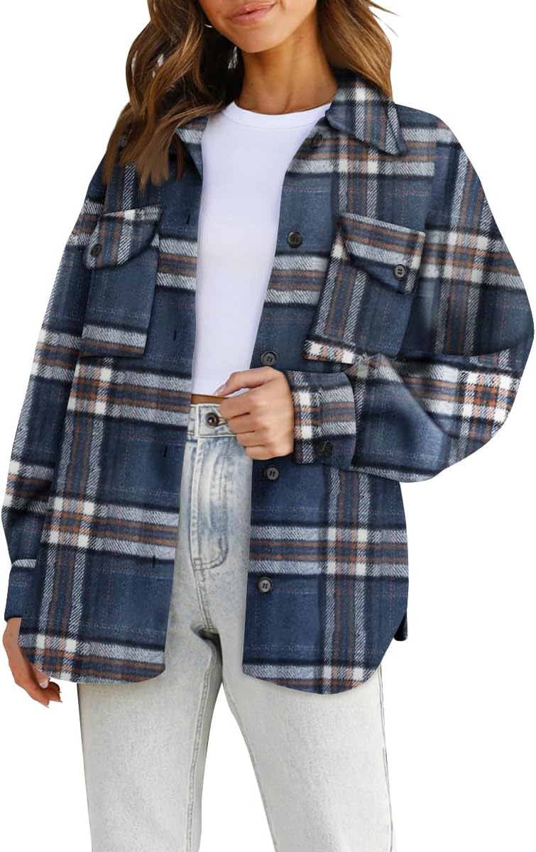 AUTOMET Womens Fall Outfits Fashion Clothes Shackets Flannel Plaid Button Down Long Sleeve Shirts Jackets