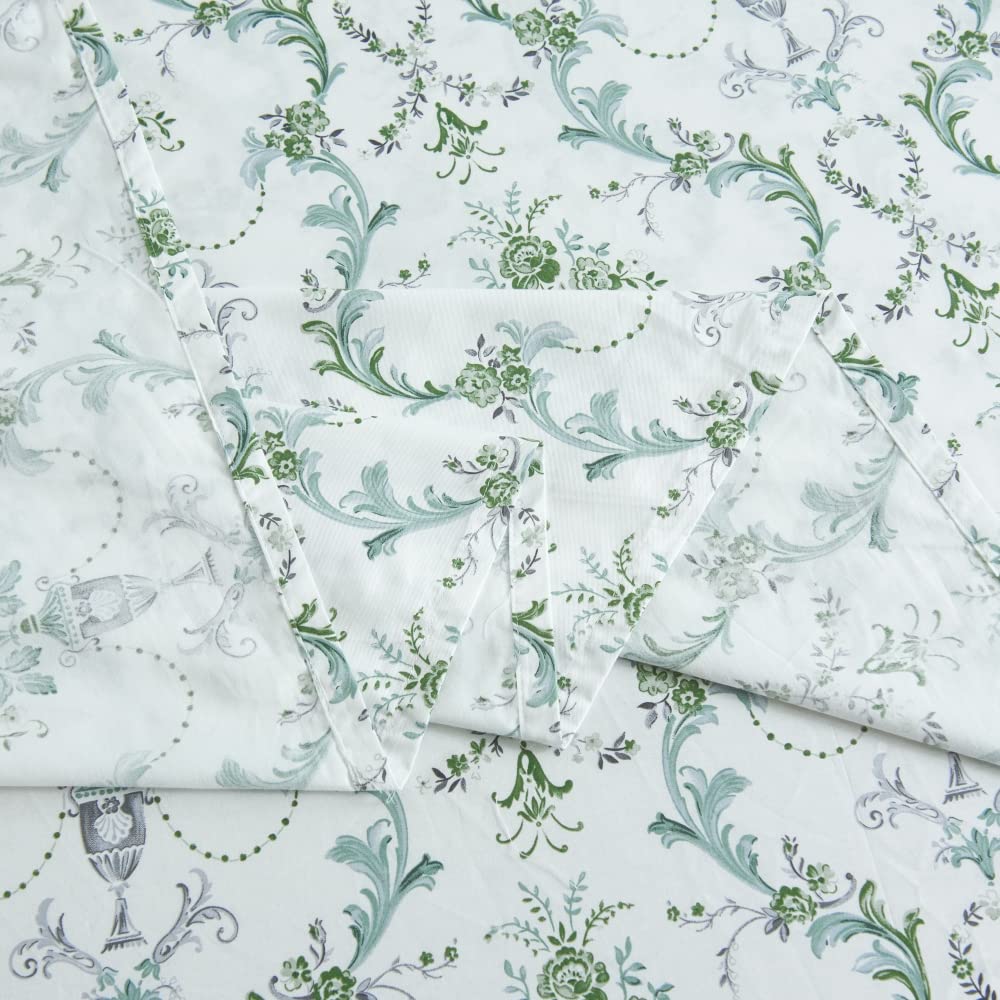 DAUAOTO 100% Cotton Sheets Set Twin Size Printed Bedding Sets, Up to 14" Deep Mattress, Botanical Vines Pattern Bedlinen Set, Green