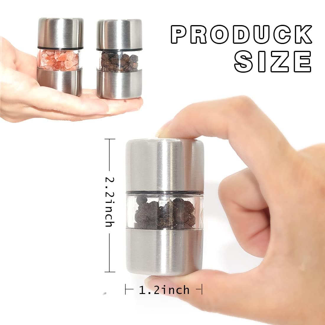 ROLMZJX 2 Pcs Mini Salt and Pepper Grinder Set,Travel salt and pepper shakers,mini salt and pepper shakers,Salt Grinder refillable for Kitchen Camping Gift