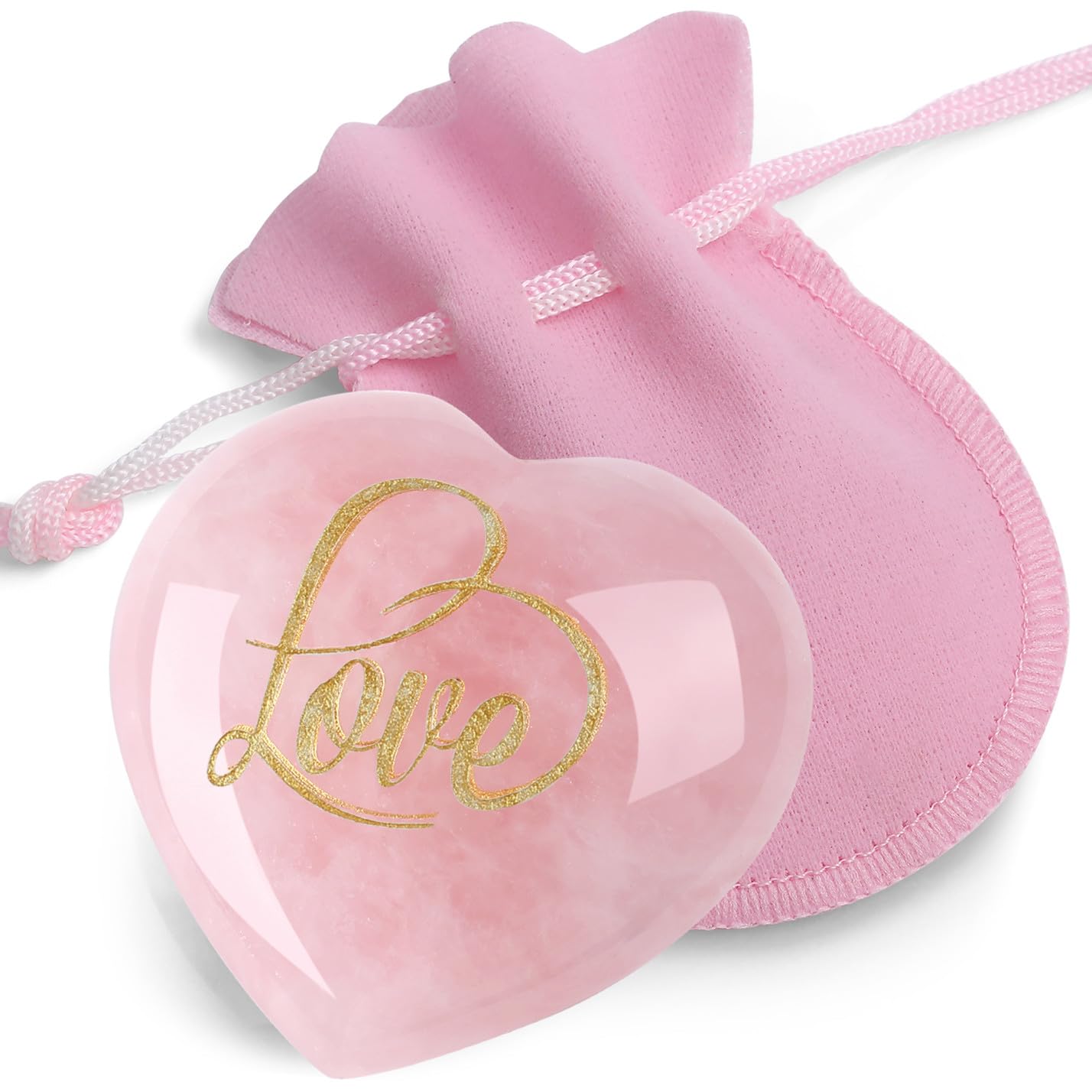ZHIYUXI 45mm Rose Quartz Crystals Heart Shaped Rocks Pink Gems Heart Stones Rose Quartz Love Smooth Rocks Engraved Gemstone Pink Crystals Crystals Gifts Mothers Day Gifts Pink Gifts for Women