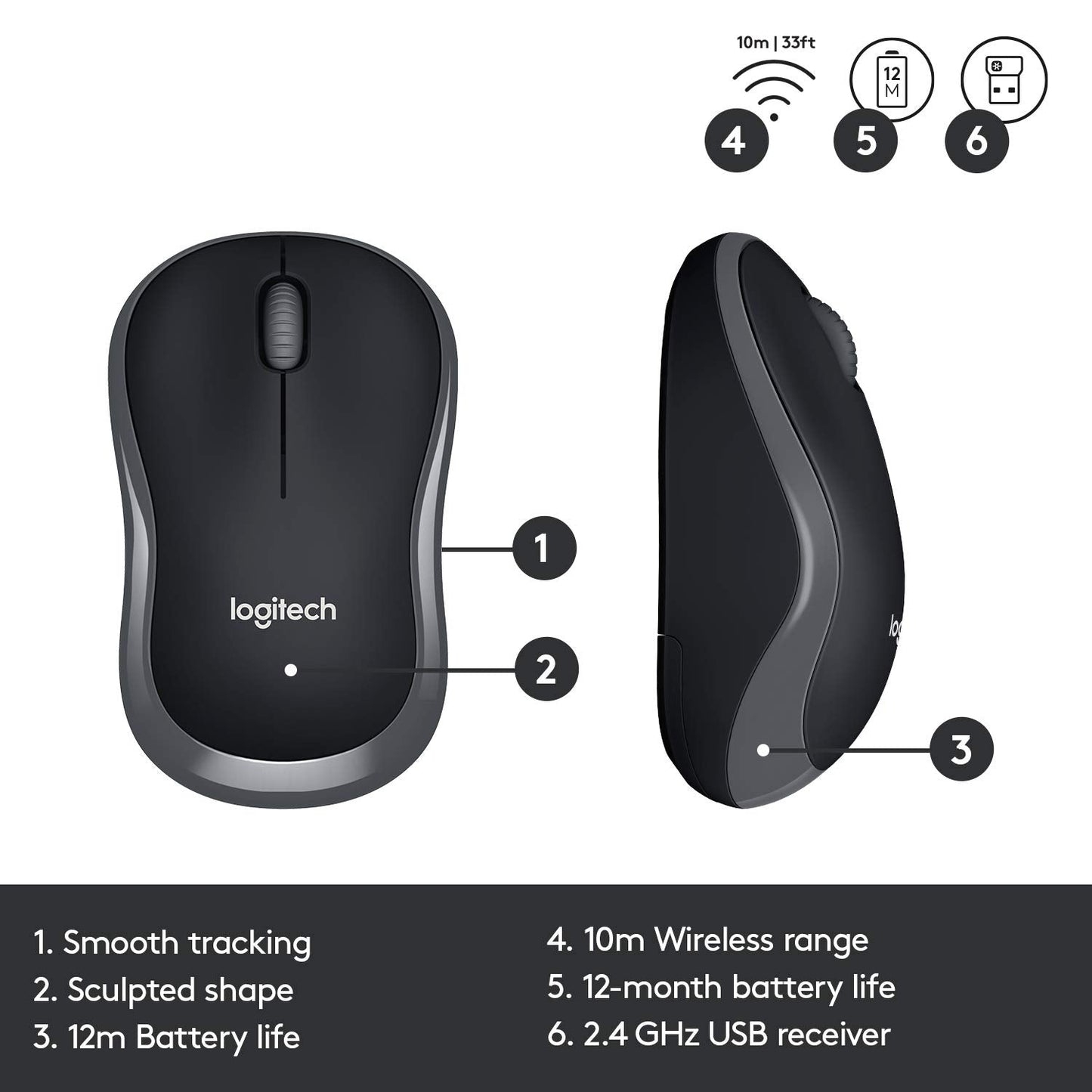 Logitech MK330 Wireless Keyboard and Mouse Combo for Windows, 2.4 GHz Wireless with USB-Receiver, Portable Mouse, Multimedia Keys, Long Battery Life, PC/Laptop, QWERTY UK Layout - Black