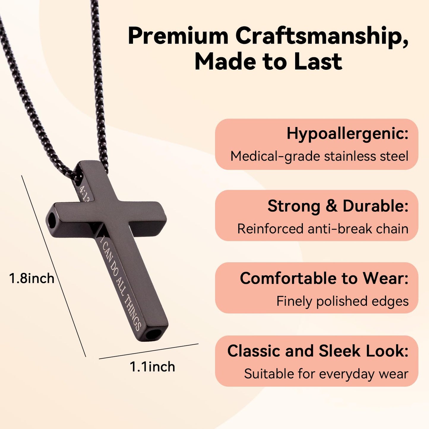 FUNPAR Cross Breathing Necklace for Anxiety Relief and Relaxation, Breathlink Design Quit Smoking Aid, Stainless Steel Mindfulness Tool to Calm, Stylish Wellness Gift for Adults(Black 6:34)