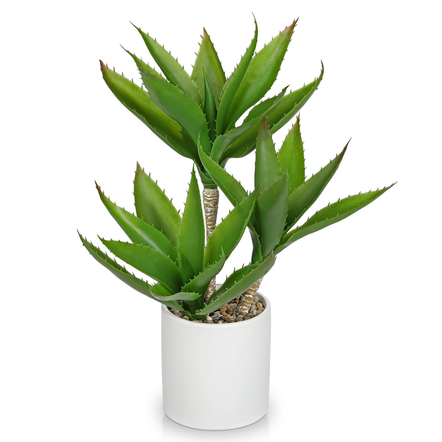 Hollyone Large Artificial Agave Plants Fake Three-Head Agave Succulents Plant Potted 17" Faux Plant in White Pot Succulent Aloe Vera Plants Indoor for Desk Modern Home Decor