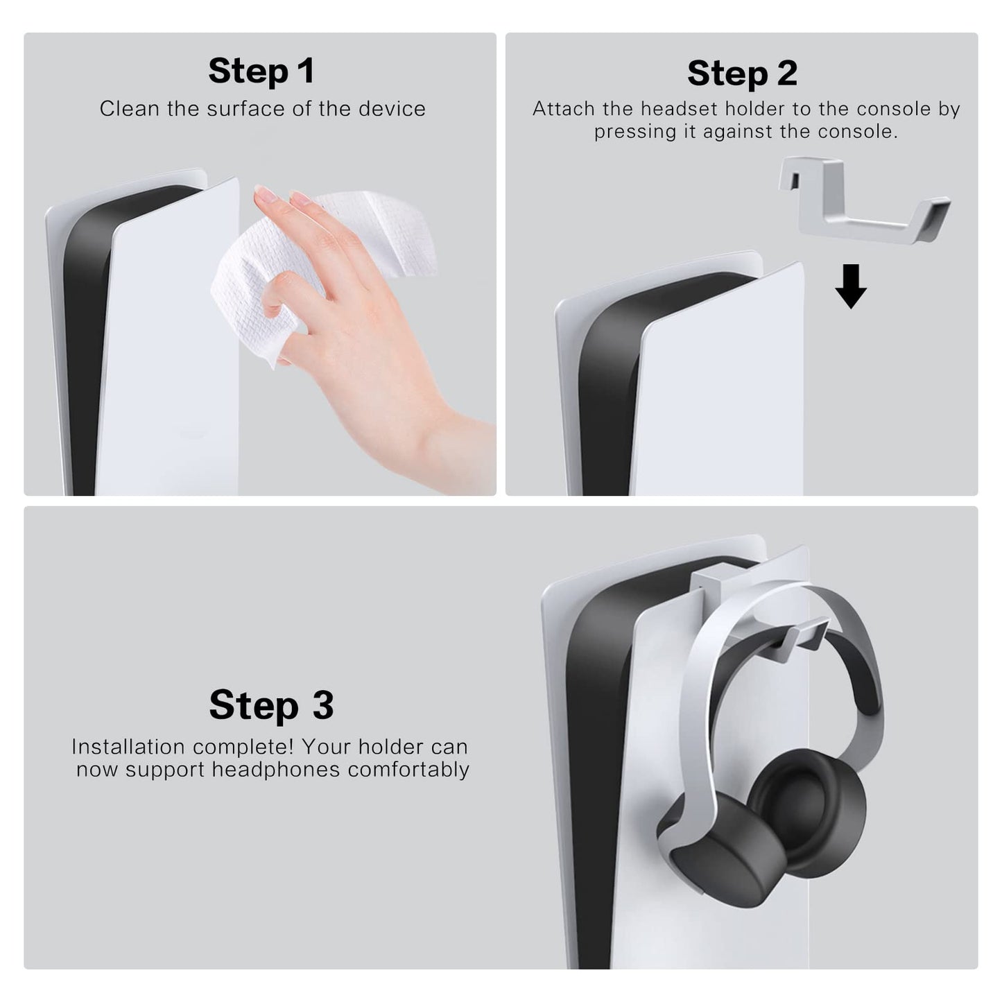 NexiGo PS5 Headphone Holder, [Minimalist Design] Mini Headphone Hanger with Supporting Bar, for Sony PlayStation 5 Gaming Headset, White
