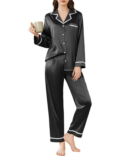 Ekouaer Satin Pajamas Set for Women Long Sleeve Pants Pj 2 Piece Lounge Set