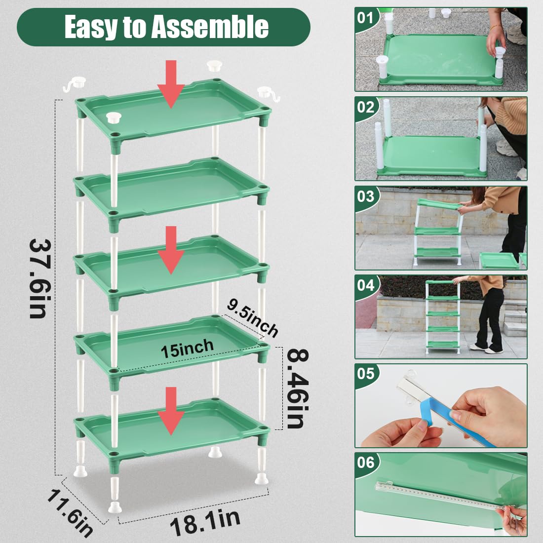 RooTrimmer 5-Tier Seed Starter Tray, Plant Stand with Grow Lights Full Spectrum Sunlike Plant Light for Indoor/Greenhouse Small Plant Pots, Cell Trays, Succulents, Seedlings Gardening