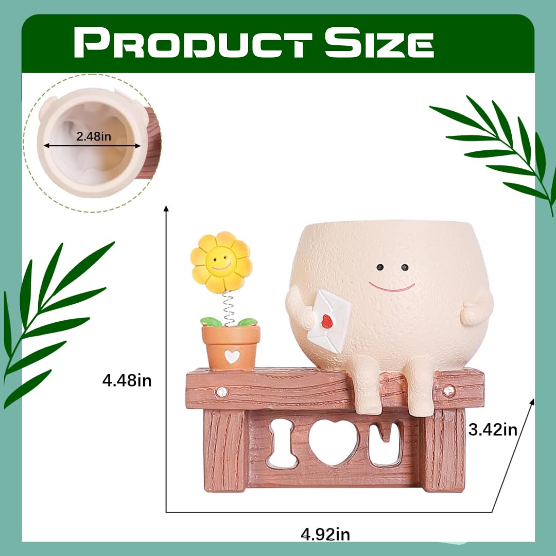 Ahilzam Smiley Face Planter Pots Sitting Sunflower Planter, Cute Planters for Indoor Outdoor Plants, Succulent Pots with Drainage Hole Unique Ideals Gift for Plant Lovers