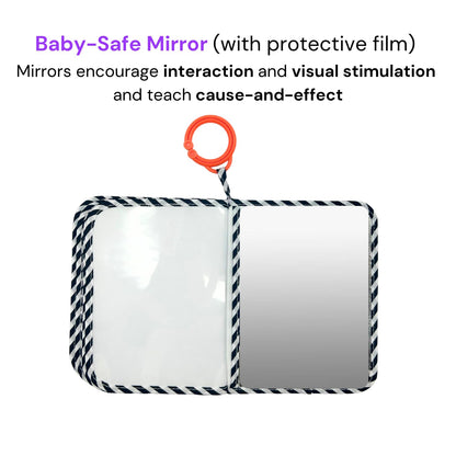 My First Photo Album for Baby with Adorable Giraffe Family, Fabric Cover, Holds 17 Photos, Wipeable Pages, Baby Safe Mirror - Soft Photo Album for Baby by Genius Baby Toys