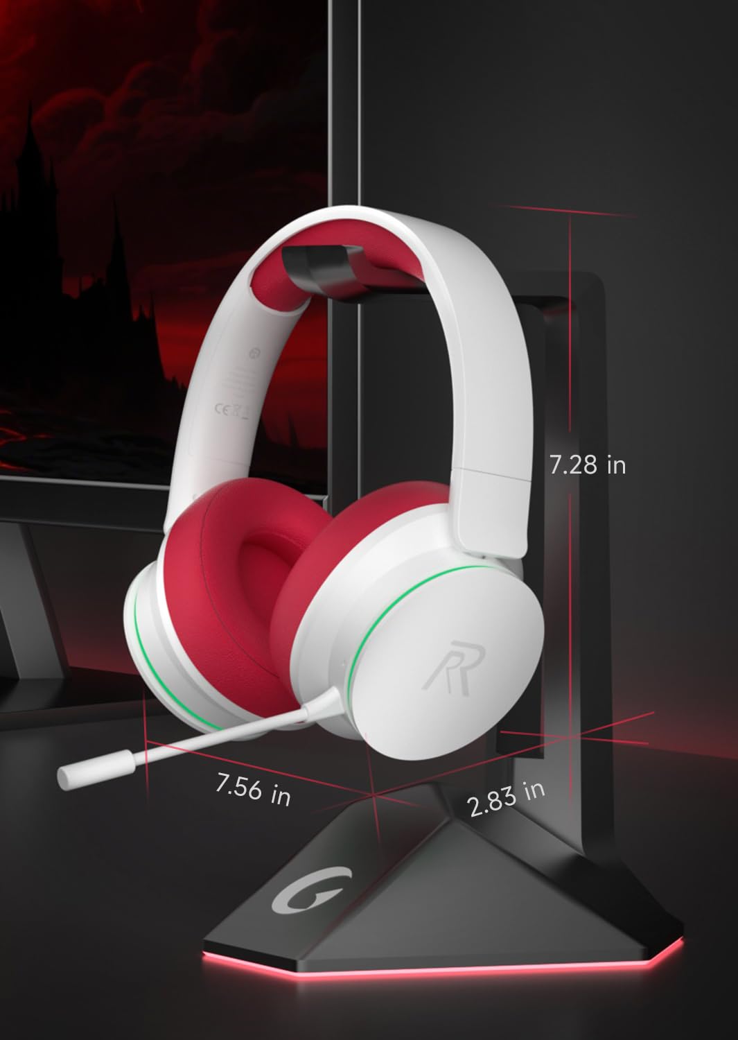 RYR Wireless Gaming Headset for Xbox Series X|S, Xbox One, PS5, PS4, Mac, Bluetooth 5.3, 3D Surround Sound, Rotatable Earmuffs, Gaming Headphones with Noise Canceling Microphones, White-Red