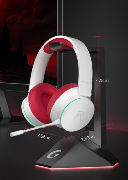 RYR Wireless Gaming Headset for Xbox Series X|S, Xbox One, PS5, PS4, Mac, Bluetooth 5.3, 3D Surround Sound, Rotatable Earmuffs, Gaming Headphones with Noise Canceling Microphones, White-Red