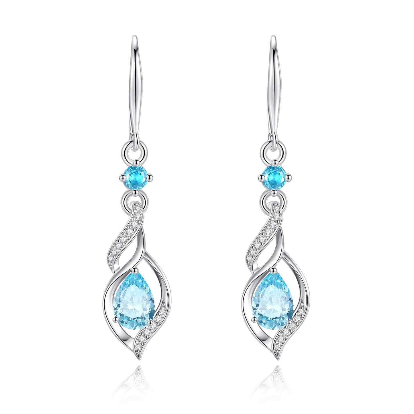 FANCIME Gift for Women March Birthstone Dangle Earrings for Women Teardrop Aquamarine Earrings S925 Sterling Silver infinity Love Birthday Gifts for Mom Women