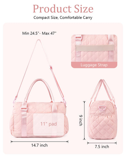 KUIRAN Gym Bag for Women with Yoga Mat Holder, Small Mini Gym Tote Bag Puffy Quilted Lightweight Sports Duffel Bag with Wet Compartment for Dance Yoga Workout Travel - Pink