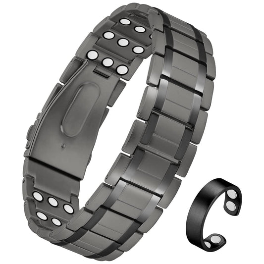 Cigmag 3X Magnetic Bracelets for Men Upgrade Folding Clasp Titanium Bracelet & Copper Ring Adjustable Set with Sizing Tools