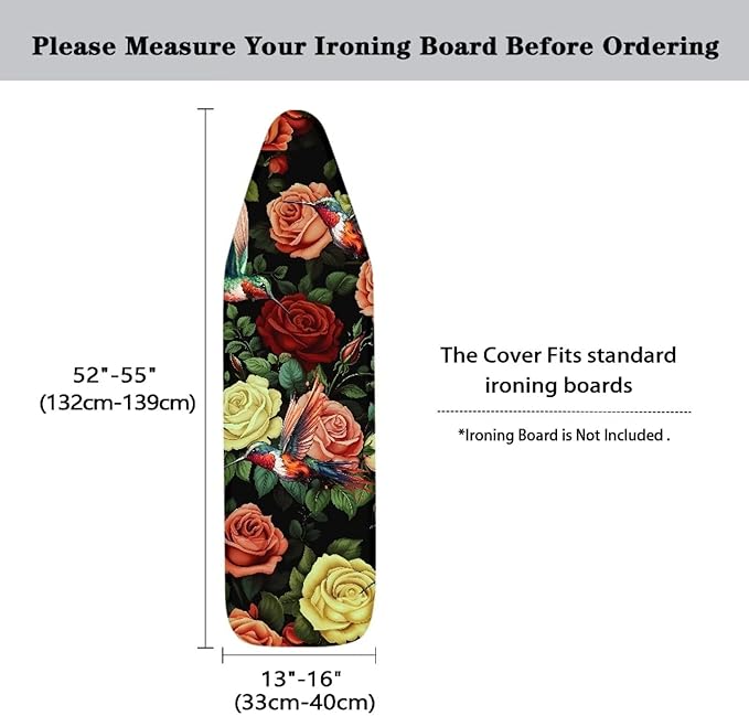 Hummingbird Rose Ironing Board Cover Standard Size 15 x 54 Stain Resistant