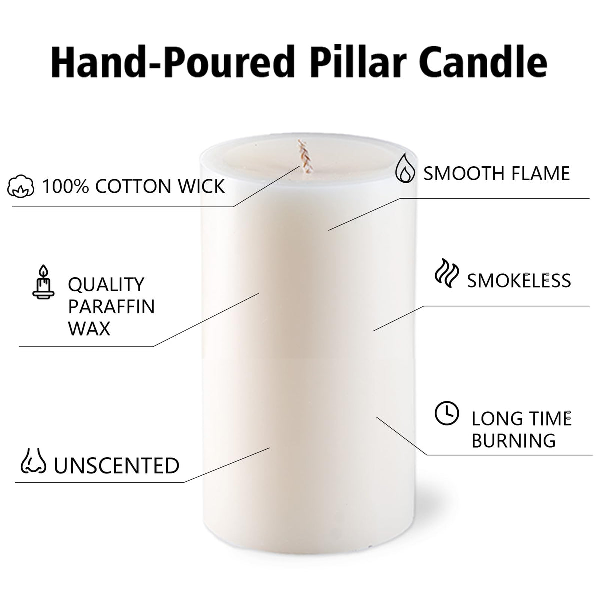Unscented White Pillar Candles, 6 Packs, Long Clean Burning Pillar Candle for Emergency, Dripless and Smokeless Classic White Candle for Dinnig Table, Home Decor, Church, Christmas, 2.8x4 Inch
